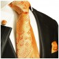 Preview: Krawatte orange paisley mit Einstecktuch und Manschettenknöpfe