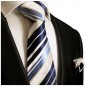 Preview: Krawatte blau weiss gestreift mit Einstecktuch Seide 924