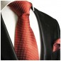Preview: Krawatte rot gepunktet Seide mit Einstecktuch