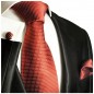 Preview: Krawatte rot gepunktet Seide mit Einstecktuch und Manschettenknöpfe