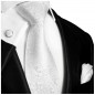 Preview: Krawatte weiß uni barock Seide mit Einstecktuch und Manschettenknöpfen
