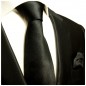Preview: Krawatte schwarz uni satin Seide mit Einstecktuch