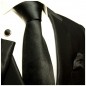 Preview: Krawatte schwarz uni satin Seide mit Einstecktuch und Manschettenknöpfe