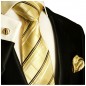 Preview: Krawatte gold braun mit Einstecktuch und Manschettenknöpfe