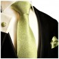 Preview: Krawatte grün floral mit Einstecktuch und Manschettenknöpfe