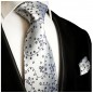 Preview: Krawatte silber blau geblümt mit Einstecktuch 974