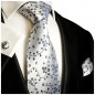 Preview: Krawatte silber blau geblümt mit Einstecktuch und Manschettenknöpfen 974