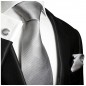 Preview: Krawatte silber grau uni Seide mit Einstecktuch und Manschettenknöpfe