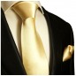 Preview: Krawatte gold uni satin mit Einstecktuch
