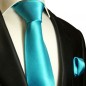 Preview: Türkises extra langes XL Krawatten Set 2tlg. 100% Seidenkrawatte + Einstecktuch 981