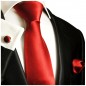 Preview: Krawatte weinrot uni satin Seide mit Einstecktuch und Manschettenknöpfe