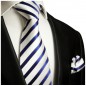 Preview: Krawatte blau weiss gestreift mit Einstecktuch Seide 985