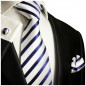 Preview: Krawatte blau weiss gestreift mit Einstecktuch und Manschettenknöpfe Seide 985