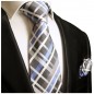 Preview: Krawatte blau Schottenmuster Seide mit Einstecktuch 991