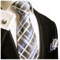 Preview: Krawatte blau Schottenmuster Seide mit Einstecktuch und Manschettenknöpfe 991