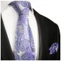Preview: Extra lange Krawatte 165cm - Krawatte silber lila paisley