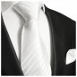 Preview: Krawatte weiß uni gestreift Seide mit Einstecktuch
