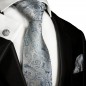Preview: Krawatte grau blau paisley mit Einstecktuch 2000
