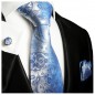 Preview: Krawatte blau paisley mit Einstecktuch und Manschettenknöpfe 428