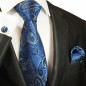 Preview: Krawatte blau paisley mit Einstecktuch und Manschettenknöpfe 2044 2044