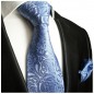 Preview: Krawatte blau paisley brokat mit Einstecktuch 818