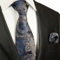 Preview: Krawatte blau braun gold mit Einstecktuch paisley Seide 2043