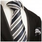Preview: Krawatte dunkelblau mit Einstecktuch gestreift 437