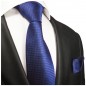 Preview: Krawatte royal blau mit Einstecktuch fein kariert 2048