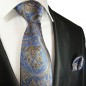Preview: Krawatte blau mit Einstecktuch gold paisley brokat 2094