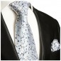 Preview: Krawatte silber blau geblümt mit Einstecktuch Seide 907
