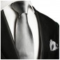 Preview: Krawatte silber grau uni satin Seide mit Einstecktuch