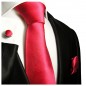 Preview: Krawatte pink uni Seide mit Einstecktuch und Manschettenknöpfe