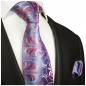 Preview: Krawatte blau pink mit Einstecktuch geblümt 1011