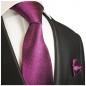 Preview: Krawatte fuchsia gestreift Seide mit Einstecktuch