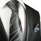 Preview: Krawatte anthrazit silber gestreift Seide mit Einstecktuch