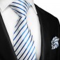 Preview: Krawatte blau weiss gestreift mit Einstecktuch Seide 2105