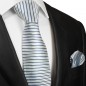Preview: Krawatte silber blau quer gestreift mit Einstecktuch 429