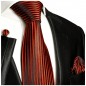 Preview: Krawatte rot schwarz gestreift Seide mit Einstecktuch und Manschettenknöpfe