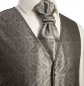 Preview: Silber graue Hochzeitsweste paisley mit Plastron Krawatte Einstecktuch und Manschettenknöpfen v30