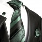 Preview: Krawatte mintgrün barock gestreift Seide mit Einstecktuch und Manschettenknöpfe