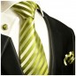 Preview: Krawatte grün gestreift mit Einstecktuch und Manschettenknöpfe