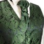 Preview: Smaragd grüne Hochzeitsweste paisley mit Plastron Krawatte Einstecktuch und Manschettenknöpfen v14