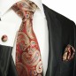 Preview: Krawatte rot gold paisley mit Einstecktuch und Manschettenknöpfe