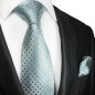Preview: Krawatte grau türkis kariert mit Einstecktuch 2059