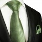 Preview: Krawatte grün kariert mit Einstecktuch