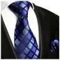 Preview: Krawatte blau schwarz kariert mit Einstecktuch 480