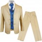 Preview: Kinder Anzug festlich beige + blaues paisley Westenset mit Plastron