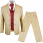 Preview: Kinder Anzug festlich beige + rotes paisley Westenset mit Plastron
