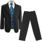 Preview: Kinder Anzug / Jungen Anzug festlich schwarz Nadelstreifen + petrol paisley Westenset