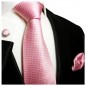 Preview: Krawatte pink uni einfarbig Seide mit Einstecktuch und Manschettenknöpfe